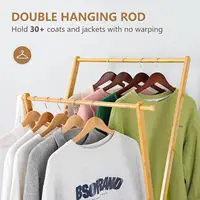 Bamboo Clothing Rack Double Rod Garment Rack with 2 Tier Storage Shelf Closet Organizer for Guest Room, Laundry Room, Apartment, 2