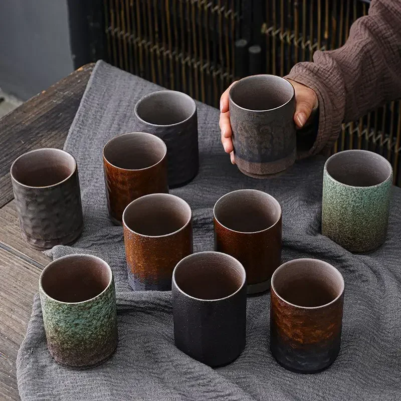 Vintage Handmade Chinese Stoneware Mug - Large Rustic Coffee Cup for Home & Office, Ceramic Tea Cup with Unique Design Gift Idea