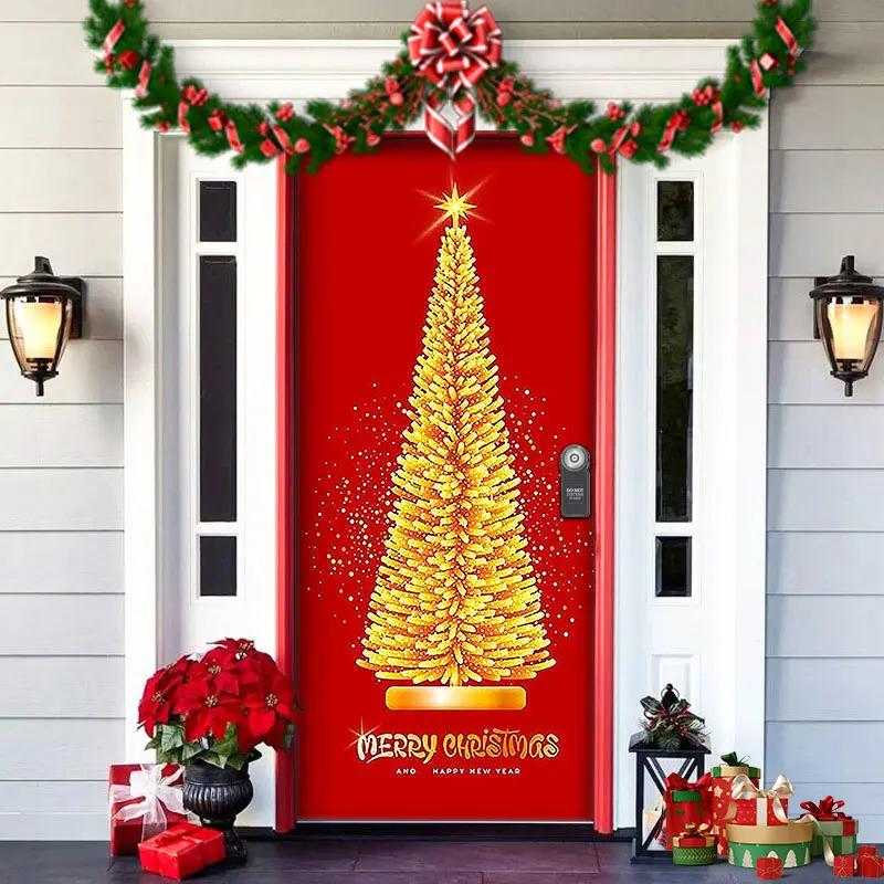thumbnail image 1 of Cortina de puerta navideña 2024, adorno para árbol de Navidad de Papá Noel, muñeco de nieve, pancarta de fondo de Feliz Navidad, decoración para fiesta en casa, 1 of 5