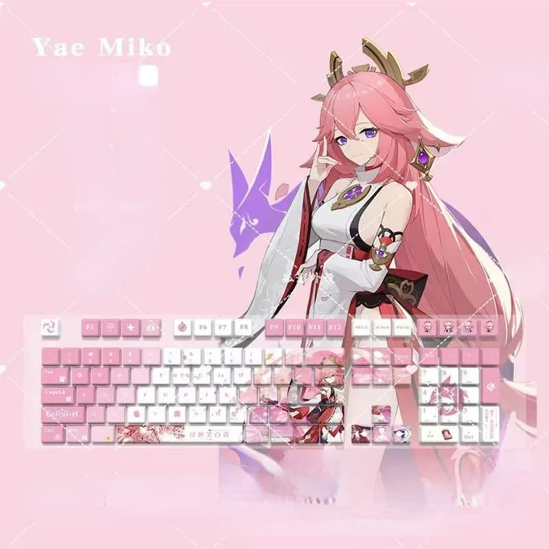 

New 128 Keys/Set Genshin Impact Yae Miko PBT Keycaps for Cherry MX Switch Keycap for Mechanical Keyboard Game Gift Custom DIY