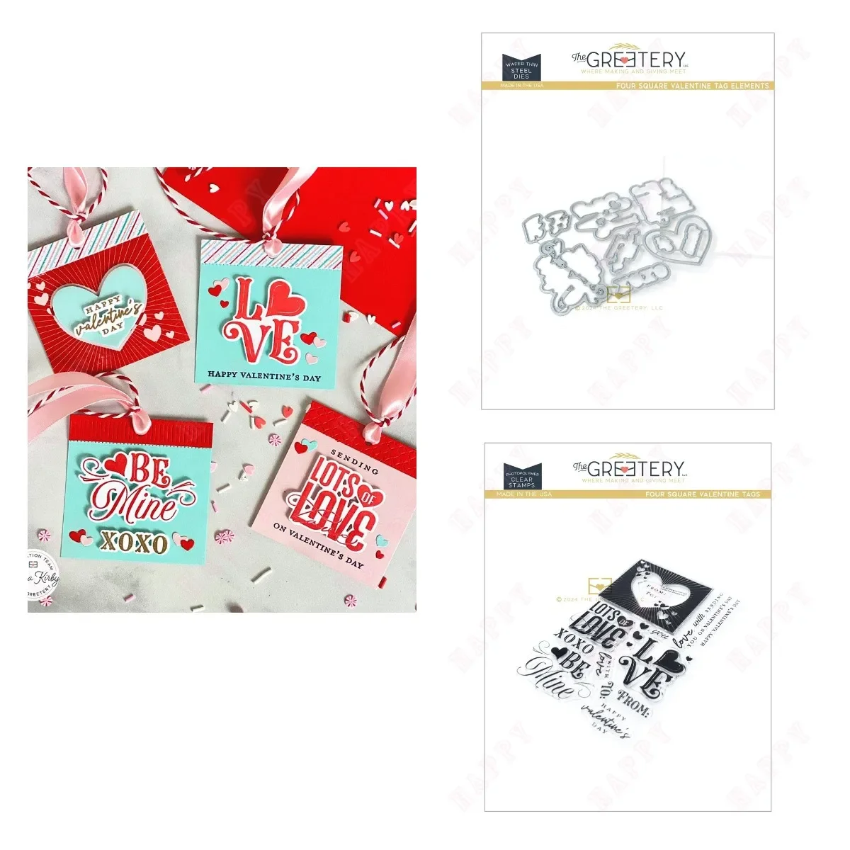

Metal Cutting Die and Clear Stamps Four Square Valentine Tags for DIY Scrapbook Photo Album Handmade Paper Card Decoration Craft