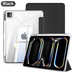 Slim Trifold Smart Tablet Cover with Pencil Holder and Transparent Back (Black)