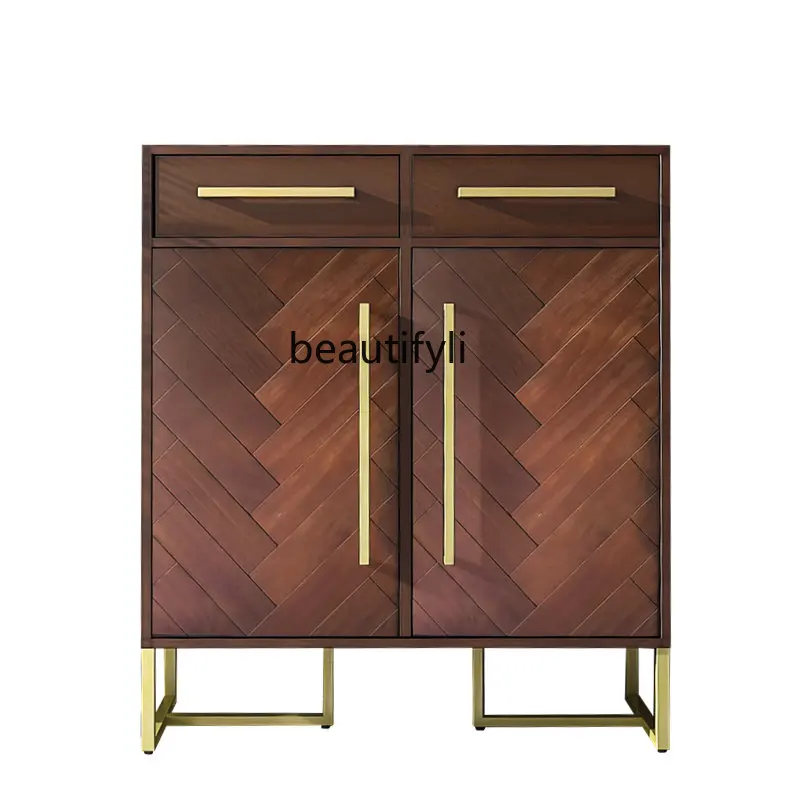 

Solid Wood Shoe Cabinet Household Double-Open Door Entrance Cabinet Large Capacity Multi-Layer Cabinet