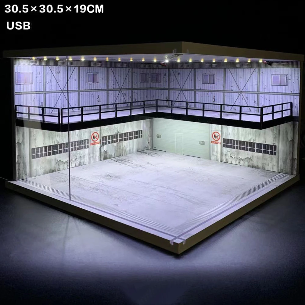 1/64 1/32 1/24 1/18 스케일 USB LED 조립식 자동차 미니어처 디오라마 차고 모델 키트 주차장 디스플레이 (다이캐스트 자동차용)