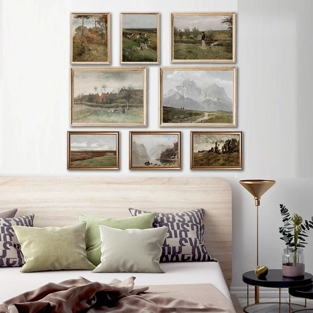 Vintage Nordic  Elegant Natural Landscape Print Poster Abstract Sky and Wilderness Painting Wilderness Home Wall Decor Artwork