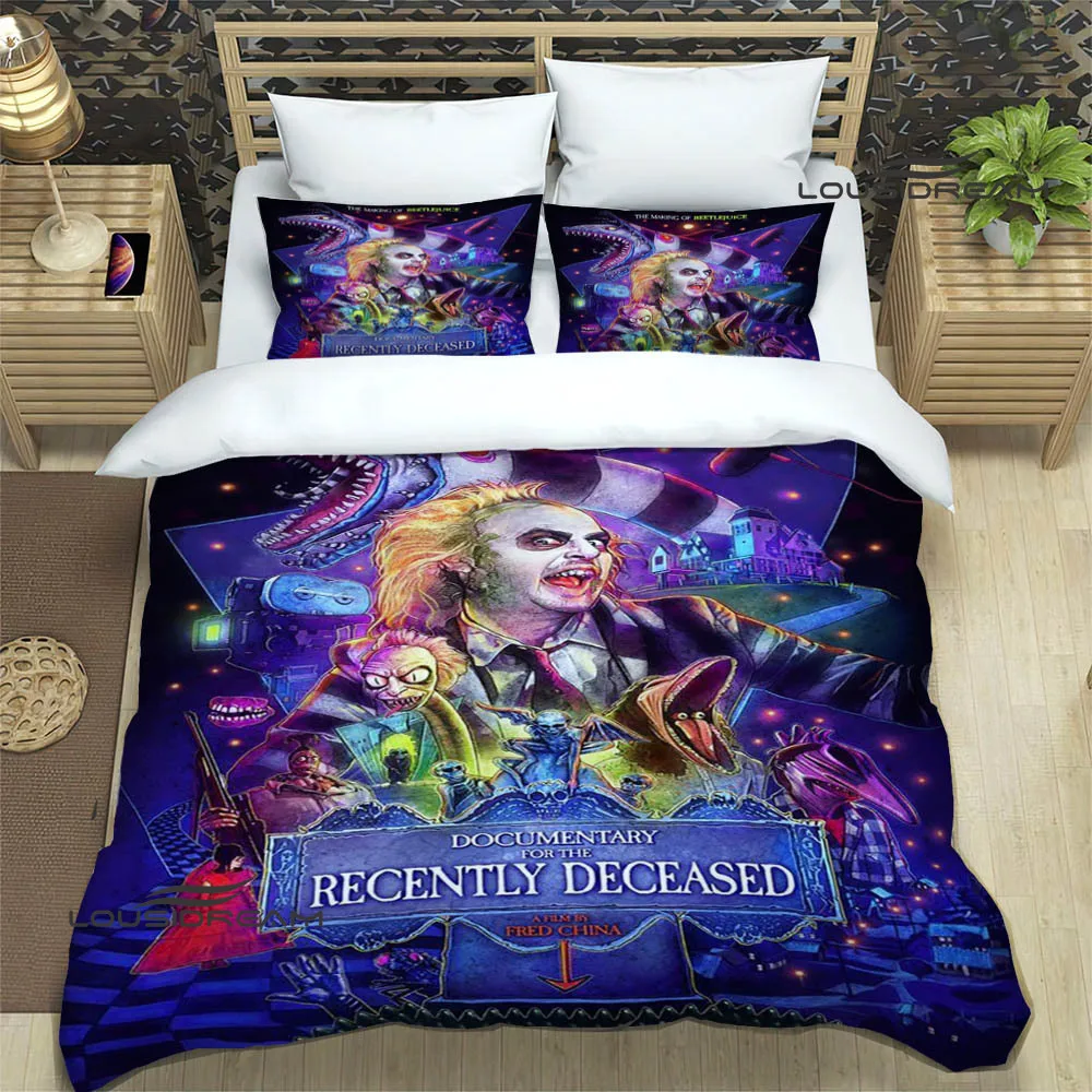 thumbnail image 1 of Juegos de ropa de cama de película de terror B-Beetlejuice, suministros exquisitos, juego de edredón, juego de cama, juego de cama, regalo de cumpleaños de lujo, 1 of 5