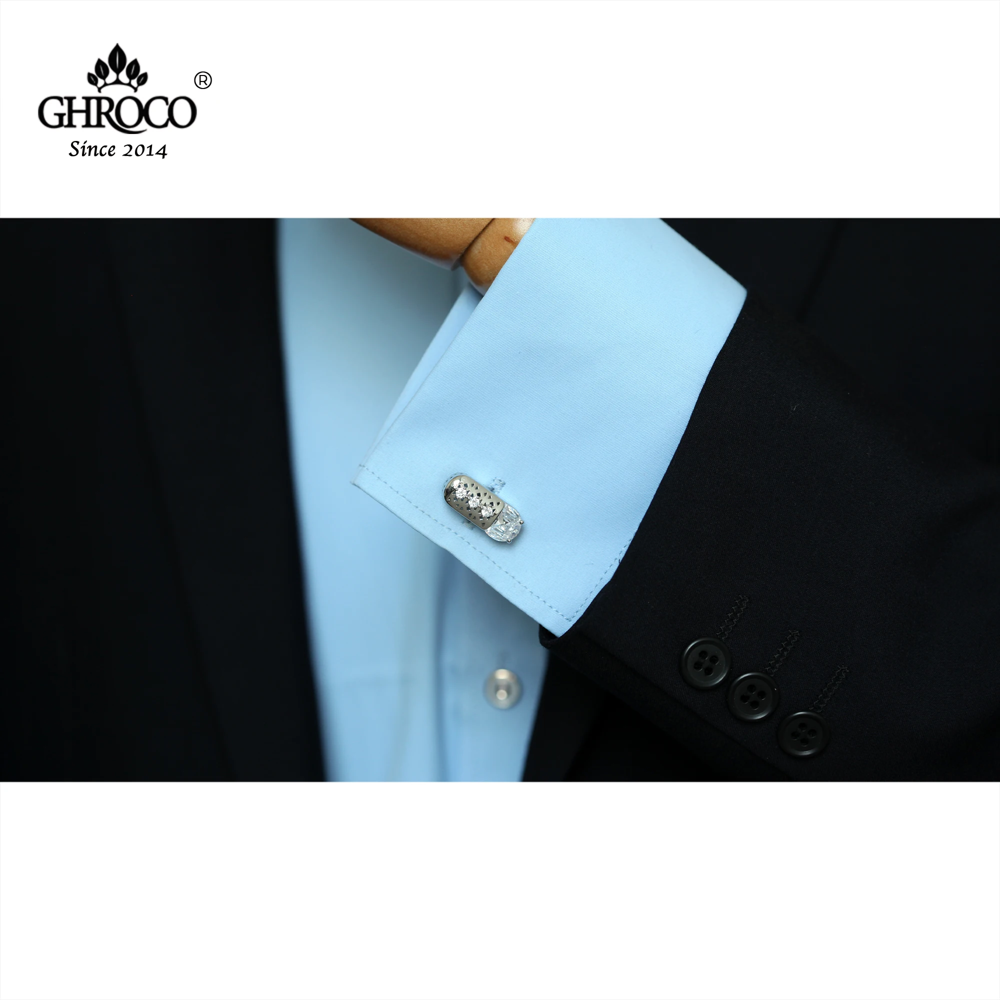 GHROCO High-Quality Exquisite Squae Shaped Zircon Classic French Shirt Cufflinks Fashion Luxury Gift for Business Men & Wedding
