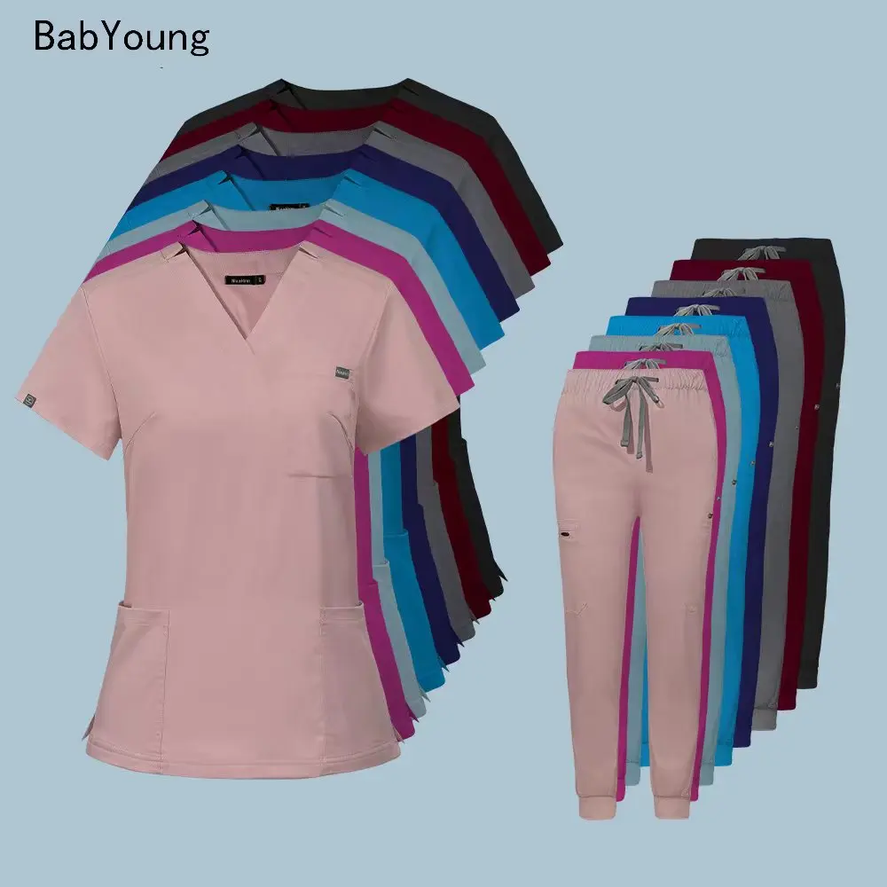 Medical Uniform Medical Uniforms for Summer Nurse Women Fashion Uniforms Cool Fabric Short Sleeve Medical Scrubs Clothes Nursing Elastic Pants
