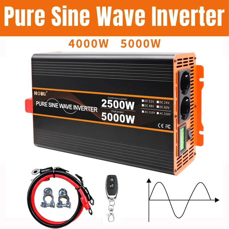 

5000W 4000W Car Inverter 12v 220v Pure Sine Wave DC12V/24V To AC 220V 50HZ Power Converter Booster For Household Inverter