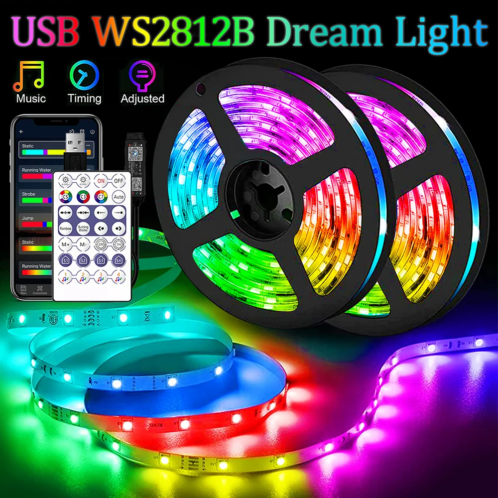 Светодиодная лента WS2812B USB 1-30 м Bluetooth-управление RGB 5050 люмен гибкая Диодная для