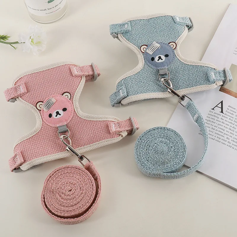 

Cute Bear Breathable Dog Harness Vest Leash Set For Small Medium Puppy Cats Breast-Band Straps Adjustable Arnes Perro Pet Items