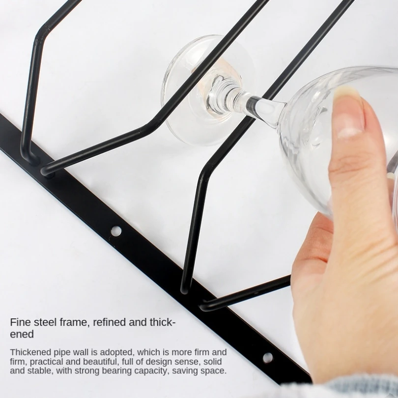 Black Metal Wine Glasses Holder Wall Mount for Kitchen Bar Wine Glass Hanger Cup Rack Stemware Hanging Cupboard Organizier 5
