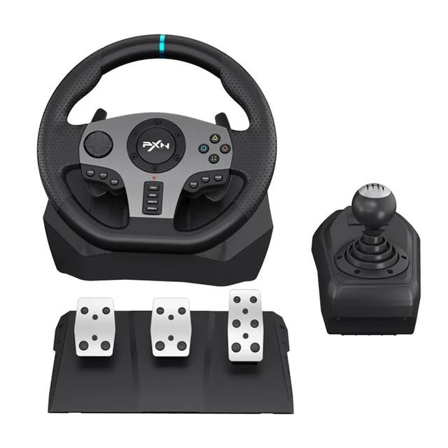 Pxn V10 Gaming Steering Wheel: Force Feedback, Double Vibration, With  Pedals And Shifter