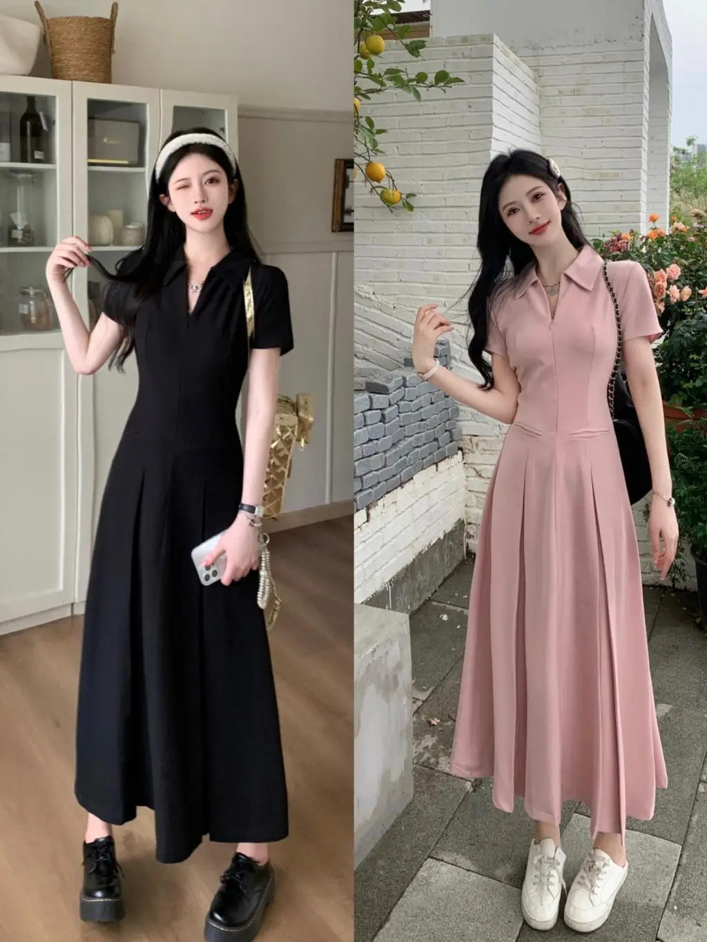 Summer New Casual Slim Solid Dresses for Women Sporty Turn-down Collor A-line Korean Chic Streetwear Simple Vestidos Mujer