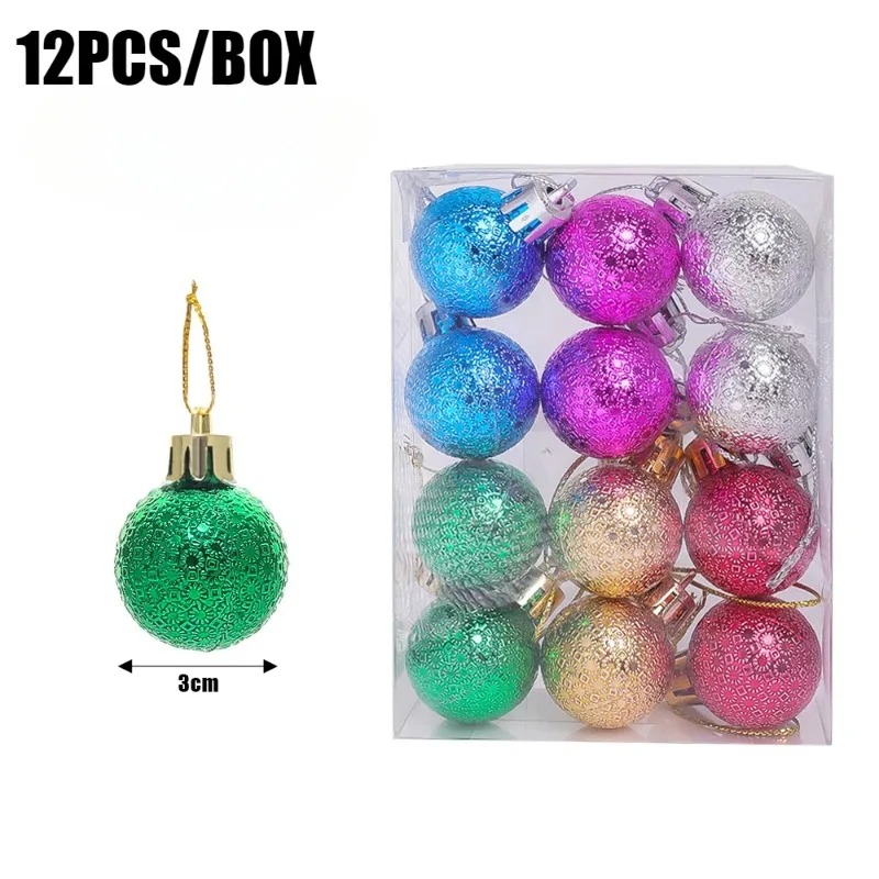 thumbnail image 1 of Juego de 12/60 minibolas navideñas de 3 cm para colgar en el árbol de Navidad, adornos de bolas de colores para fiestas en casa y Año Nuevo, 1 of 5