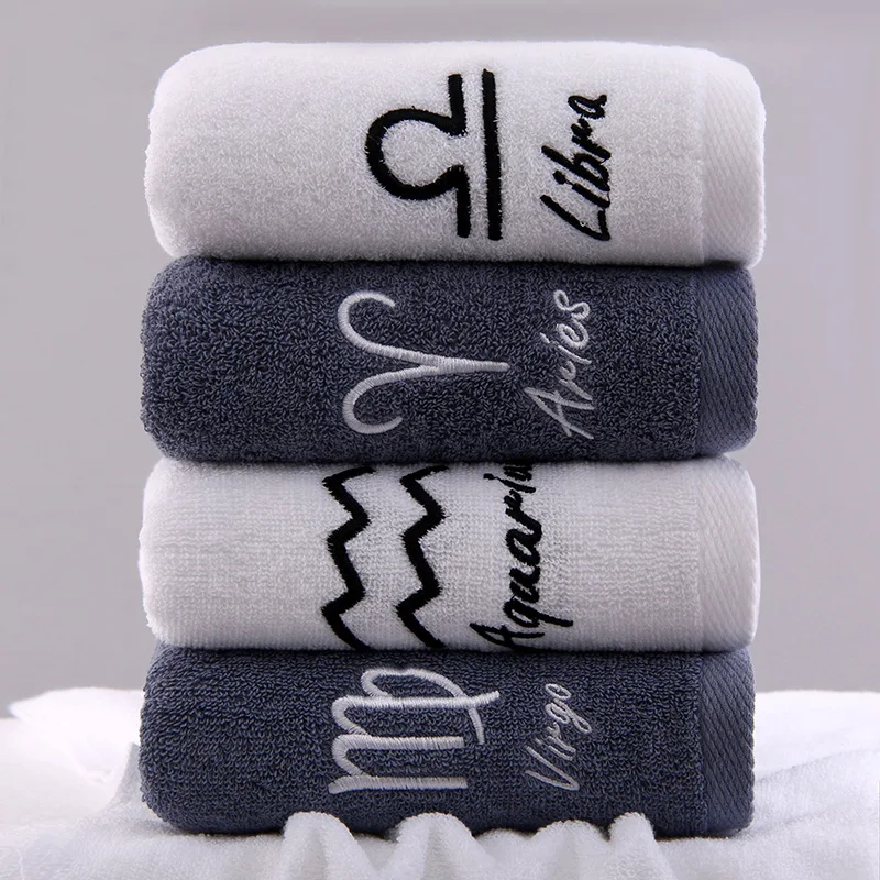 Description Picture 2 of item12 Constellation Letters Towel Embroidery Cotton Absorbent Quick Dry Lovers Gift Thickened Sports Soft fashion Bath Towel Set