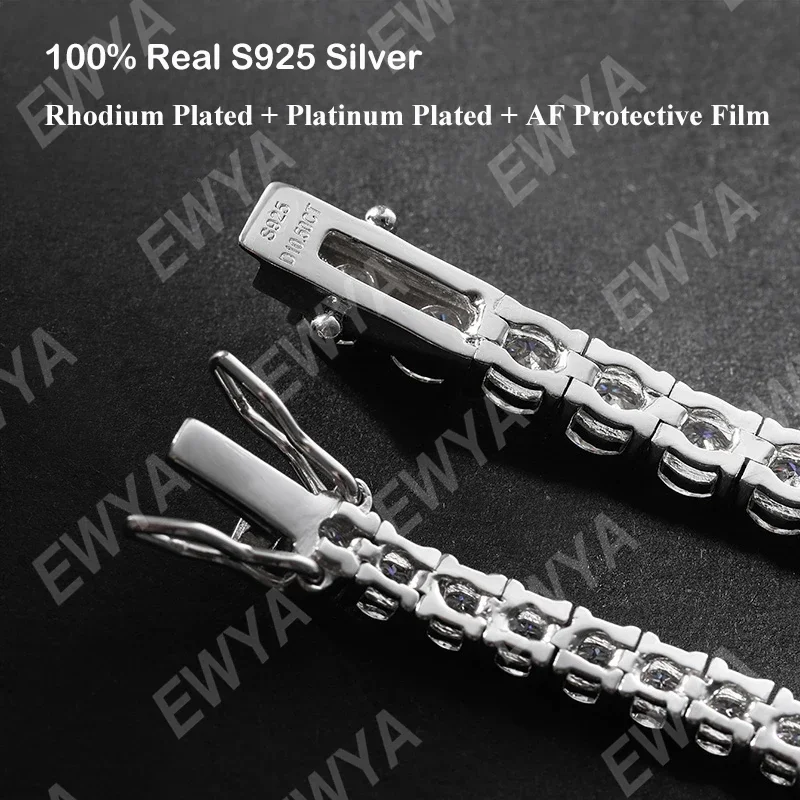EWYA 새로운 리얼 D 컬러 전체 2mm 0.03CT Moissanite 테니스 팔찌 여성용 S 도금 18K 다이아몬드 링크 팔찌 선물