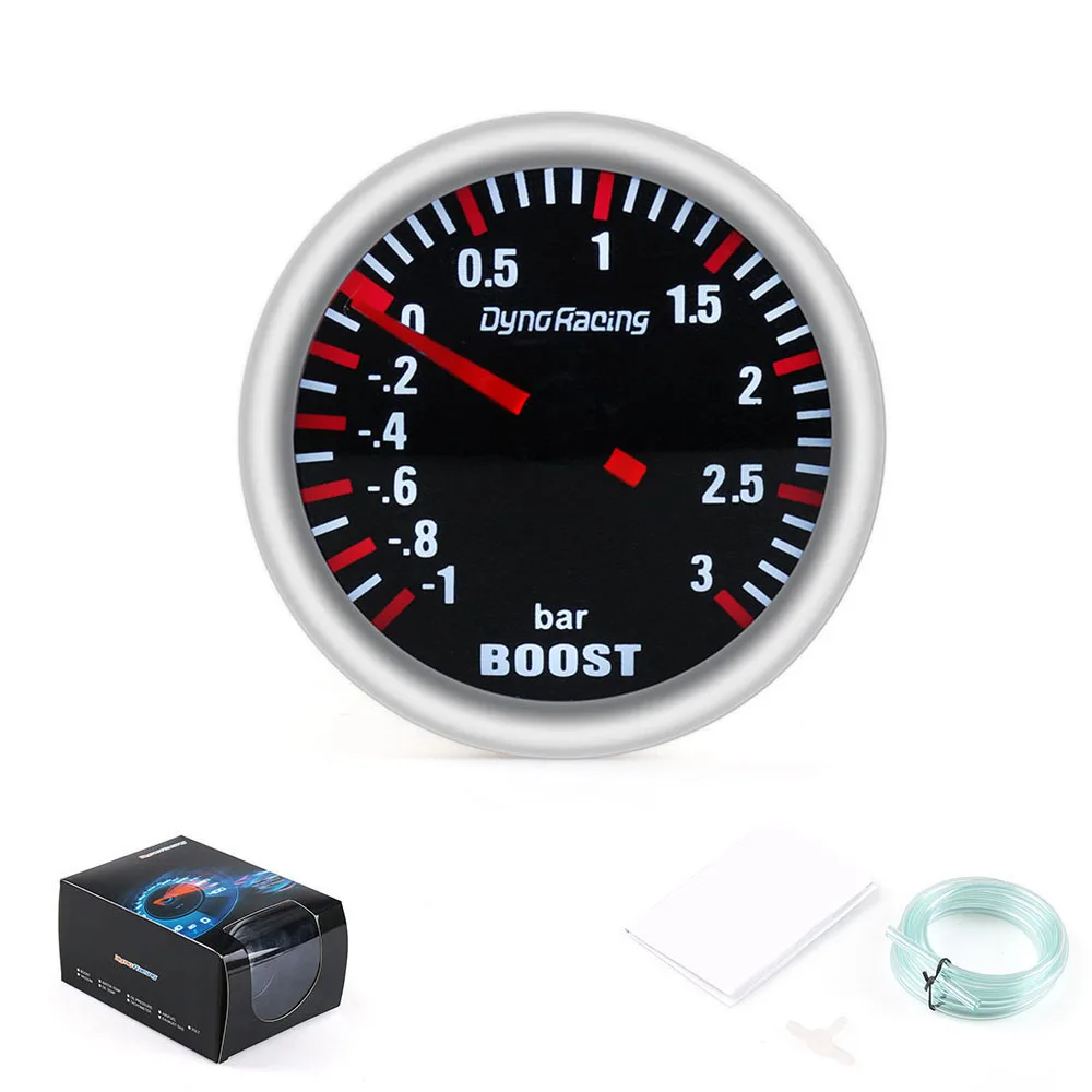 Dynoracing 2''52MM Turbo Boost Gauge 3 BAR Mechanical White Led Boost Gauge Smoke lens Boost Sensor BX101537