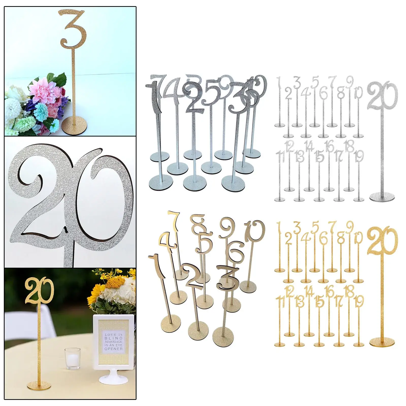 Table Numbers Table Number Cards Wooden Decorative Stands Number Holders Place Card Holders for Wedding, Anniversary
