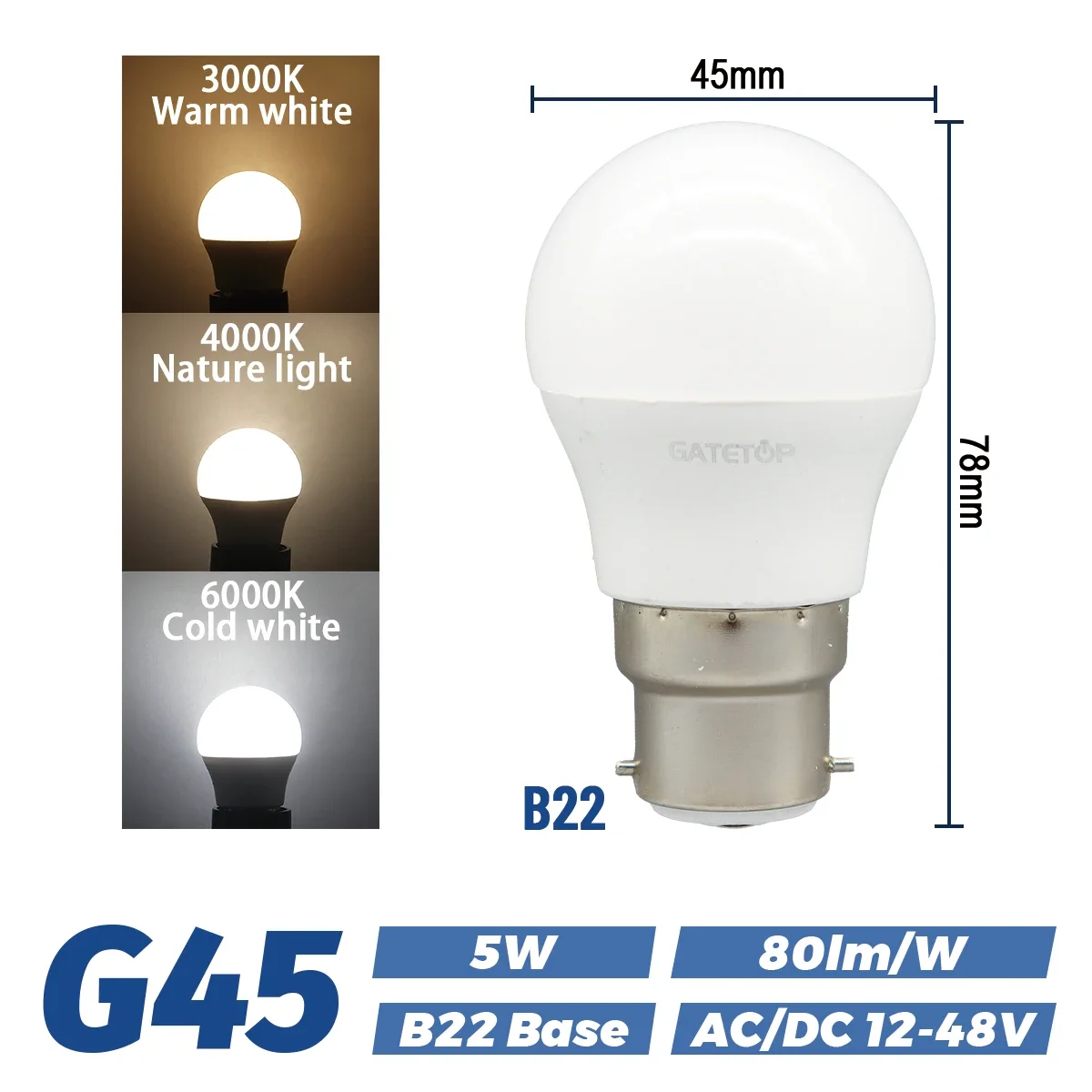Low Voltage LED Light Bulbs with E27/B22 Base
