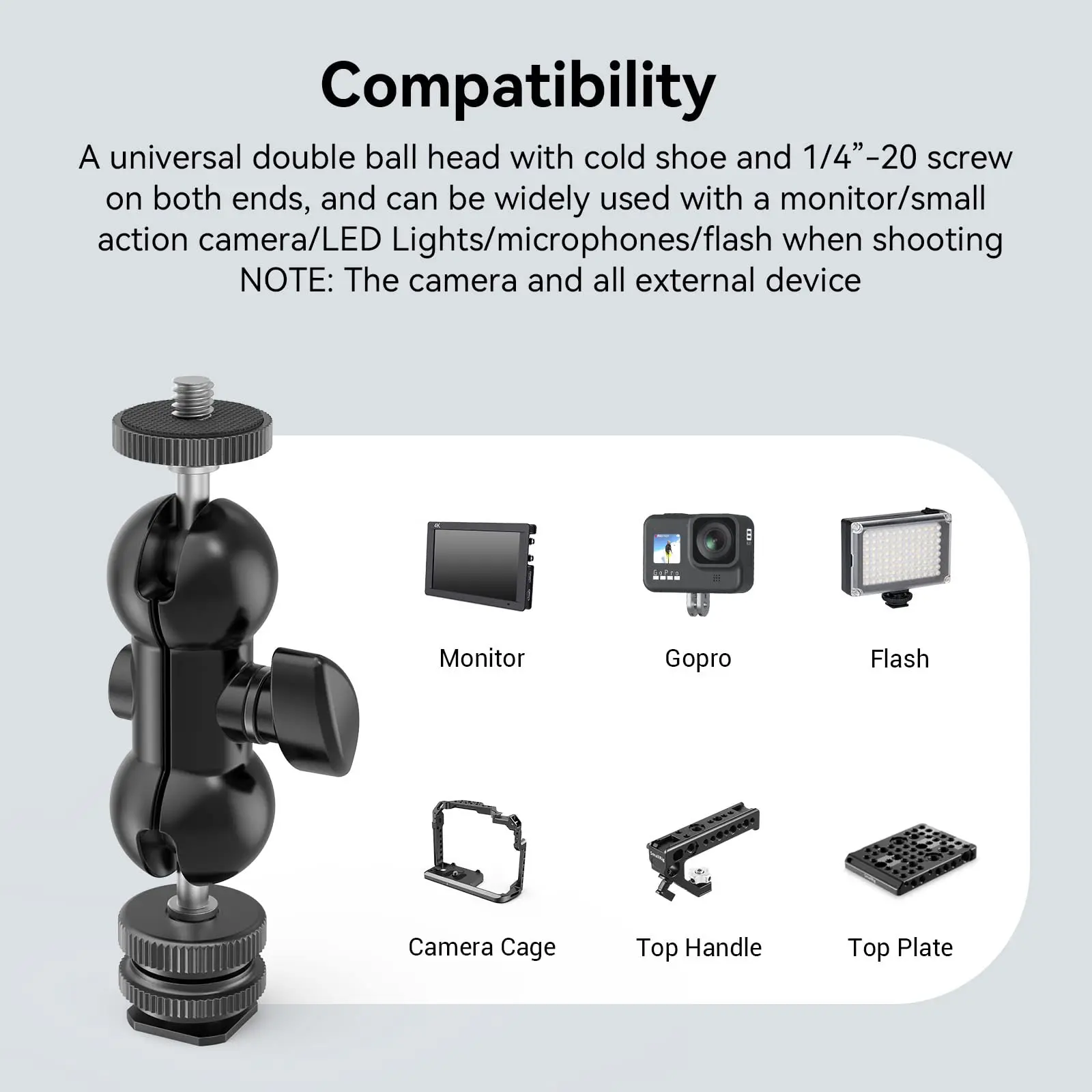 Description Picture 5 of itemSmallRig Multi-function Double Ball Head Magic Arm with Shoe Mount & 1/4 Screw for Monitors Led Light Microphone Universal -1135