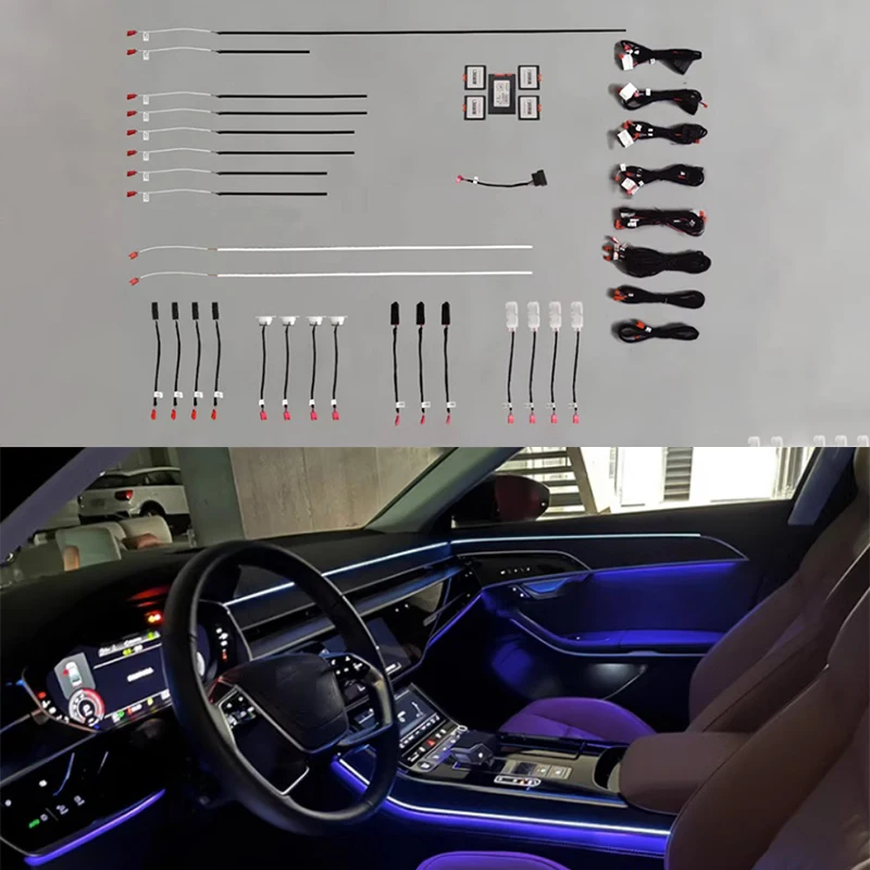 

Автомобильный внешний фонарь, подходит для Audi A8L 2019-2022, внутреннее освещение, специальный экран управления, лампы Footwell, симфоническая атмосфера