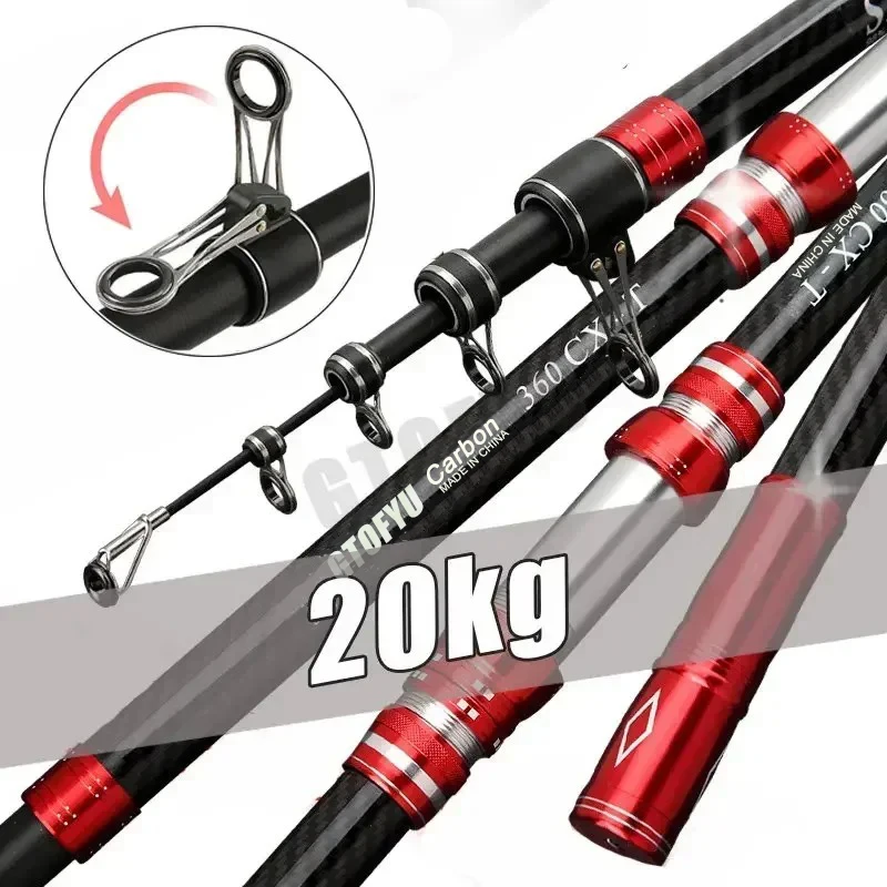 Canne téléscopique surfcasting 2.7m à 4.5m puissance 20kg pour lancer lourd voyage, pêche en mer et rivière