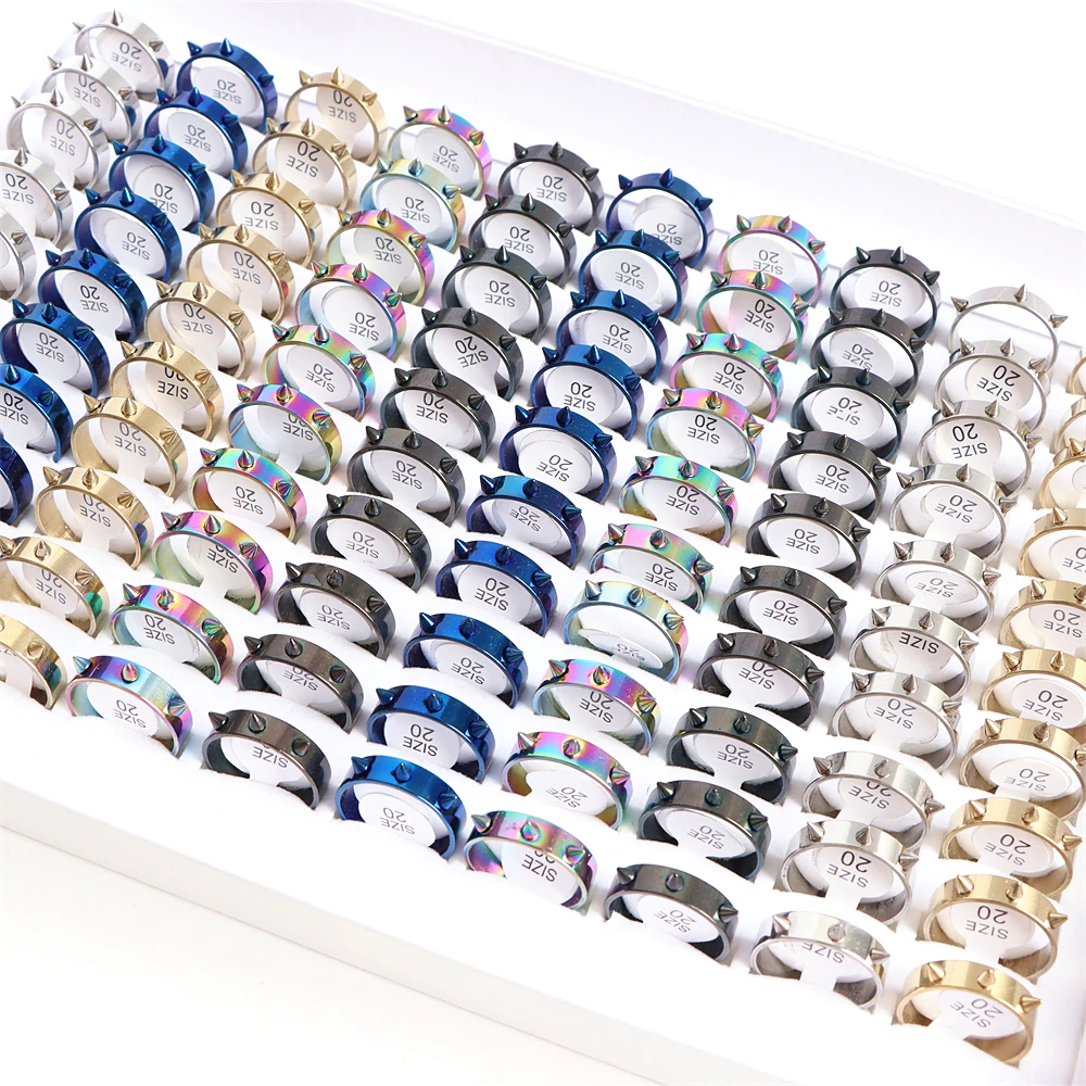 10/20 Pcs/Lot Fashion Multi Style Stainless Steel Jewelry Rings Zircon Crystal Spinner 5 Colors Punk Spikes Ring Set Gold Color Rings Stainless Steel Ring Finger Ring Fidget Spinner Ring Zircon Crystal Ring Adjustable Rings For Womens Mens Gift