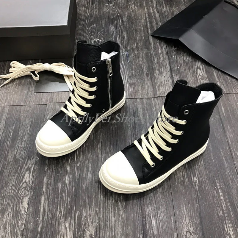 Black-White Trainers Toe Caps Ankle Booties Lace Up Mens Sneaker Zip High-TOP Casual Shoes Hip Hop Dress Shoes Big Size 46 47 6