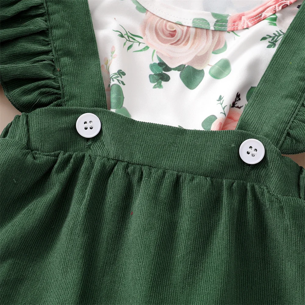 0-12Months Neugeborenes Baby Mädchen 3PCS Kleidung Set Floral Langarm Top + Hosenträger Rock + Kopfbedeckung Mode Frühling & Herbst Tägliches Outfit – Detail 7