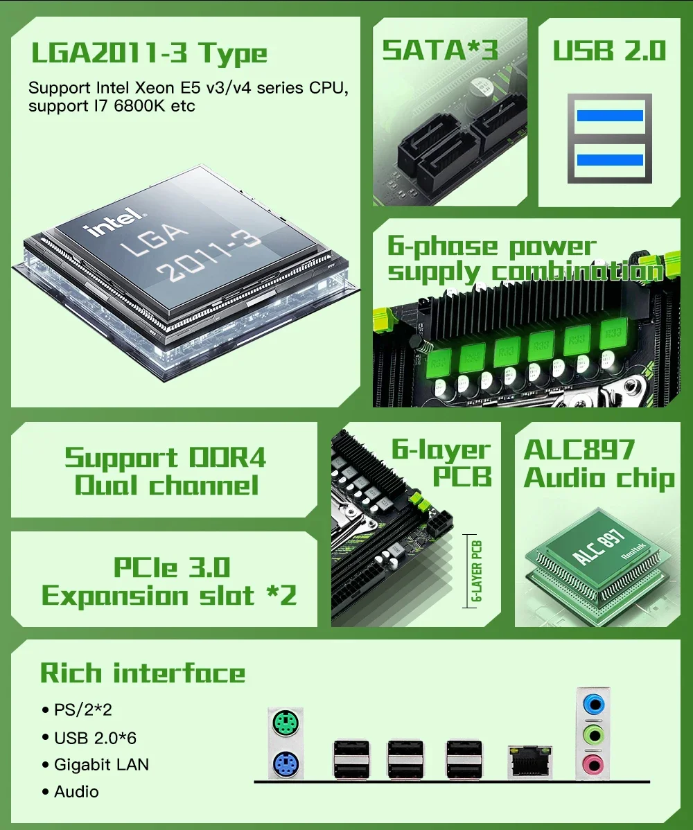 Description Picture 4 of itemPR9-H MACHINIST X99 motherboard Set kit LGA2011-3 xeon E5 2640 V3 CPU and DDR4 16GB ECC memory combo NVME SATA M.2
