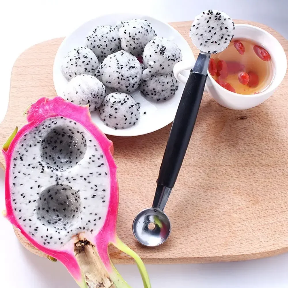 2in1 Dual-head Fruit Ball Carving Knife Kiwi Fruit Waterlemon Scoop Melon Digger Jar Mashed Potato Baller Ice Cream Spoon