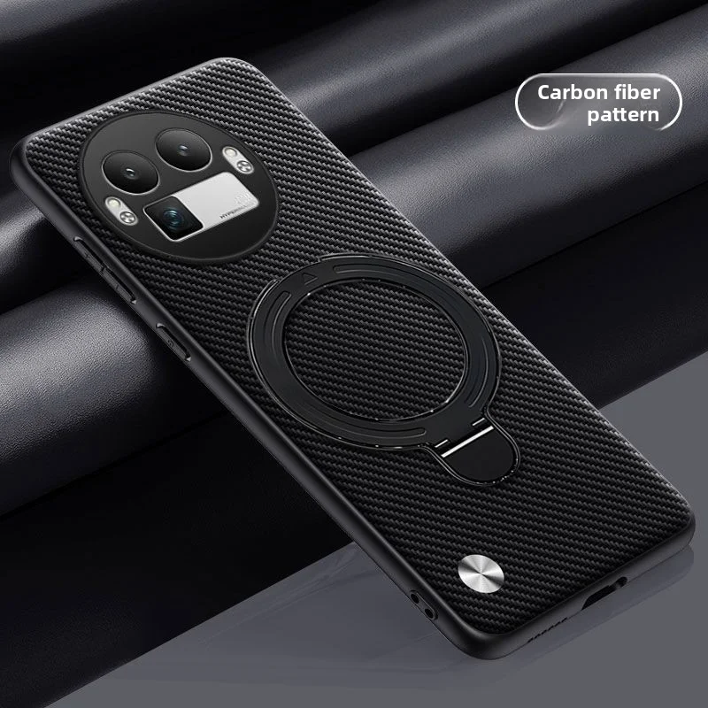 Enhanced Carbon Fiber PU Leather Shockproof Magnetic Rotating Bracket Case