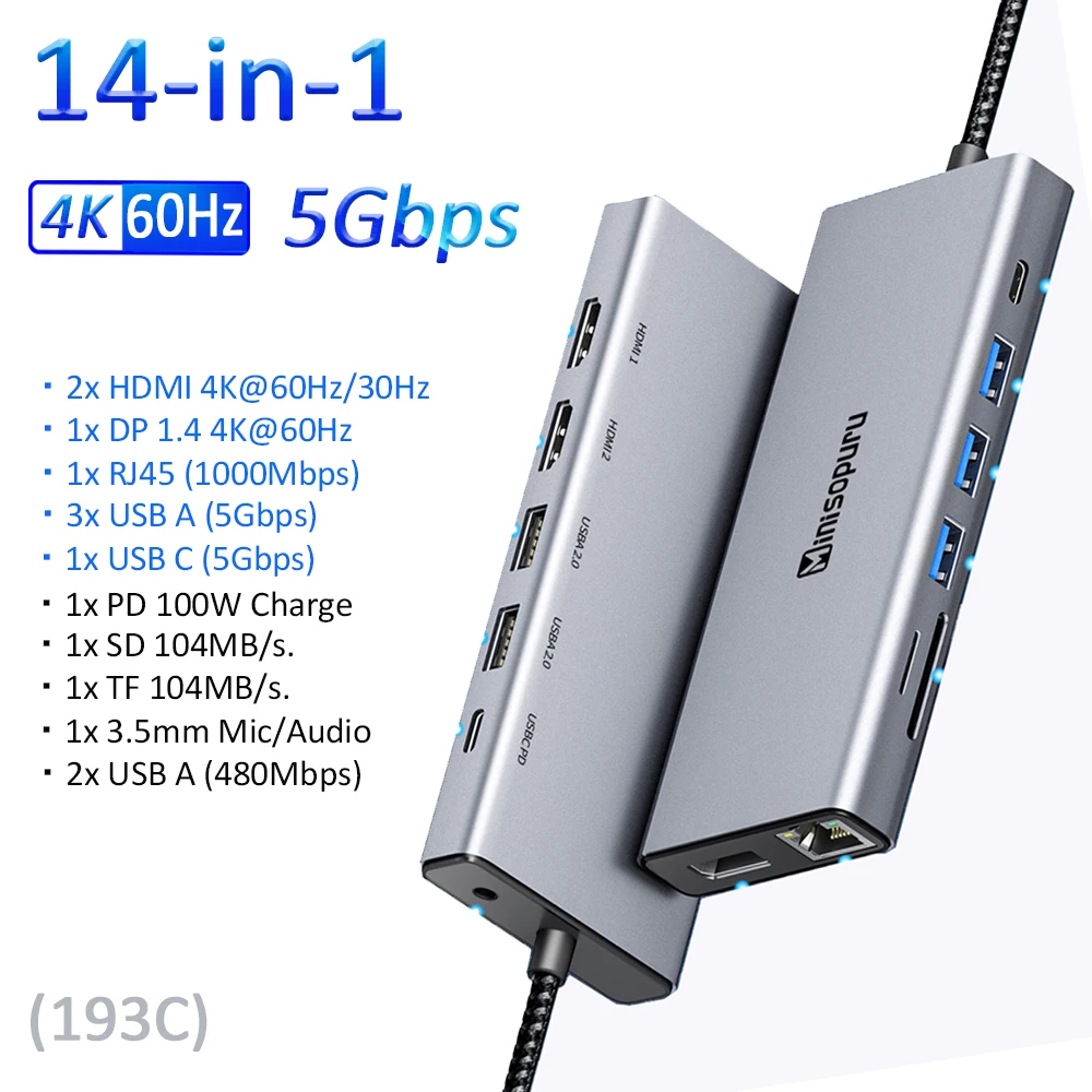 Minisopuru Displaylink Triple Display Docking Station for MacBook M1 M2  Windows with 2 HDMI 2 DisplayPort PD RJ45 4 USB Port HUB - AliExpress