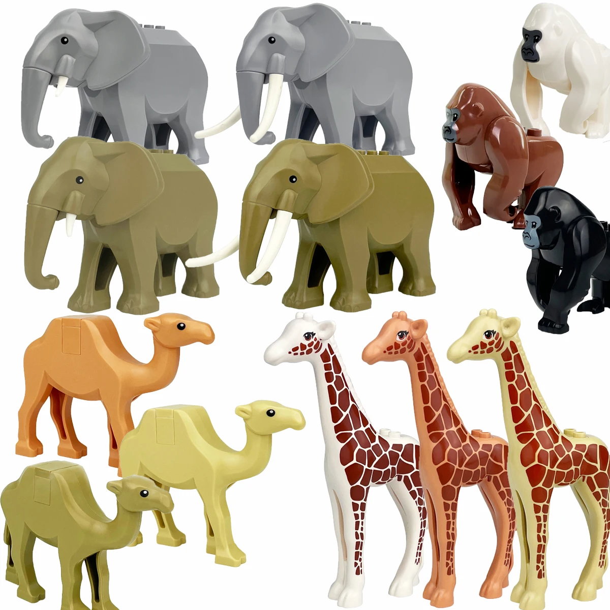 Pacote de Blocos de Montar MOC com Figuras de Animais - Fazenda e Zoológico Inclui Cervo Manchado, Elefante, Girafa, Orangotango, Brinquedo Criativo