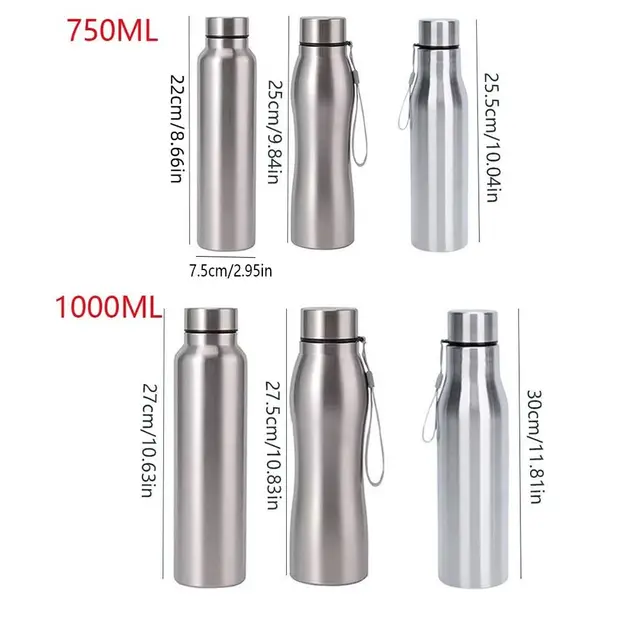 750ml/1000ml Sports Water Bottles Stainless Steel Single-layer Outdoor Drink Bottles Large Capacity with Lift Rope 6