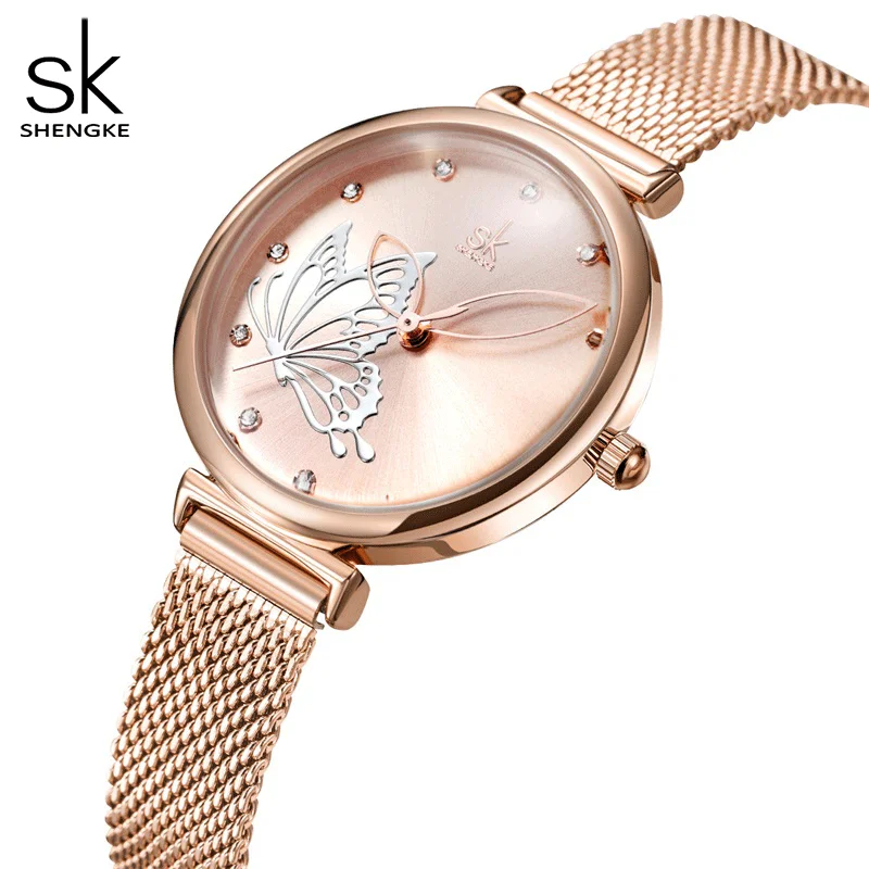Sheengke Top Luxury Quartz Wristwatch for Women Rose Golden Stainless Steel Strap Fashion Casual Ladies Watches Reloj de mujer