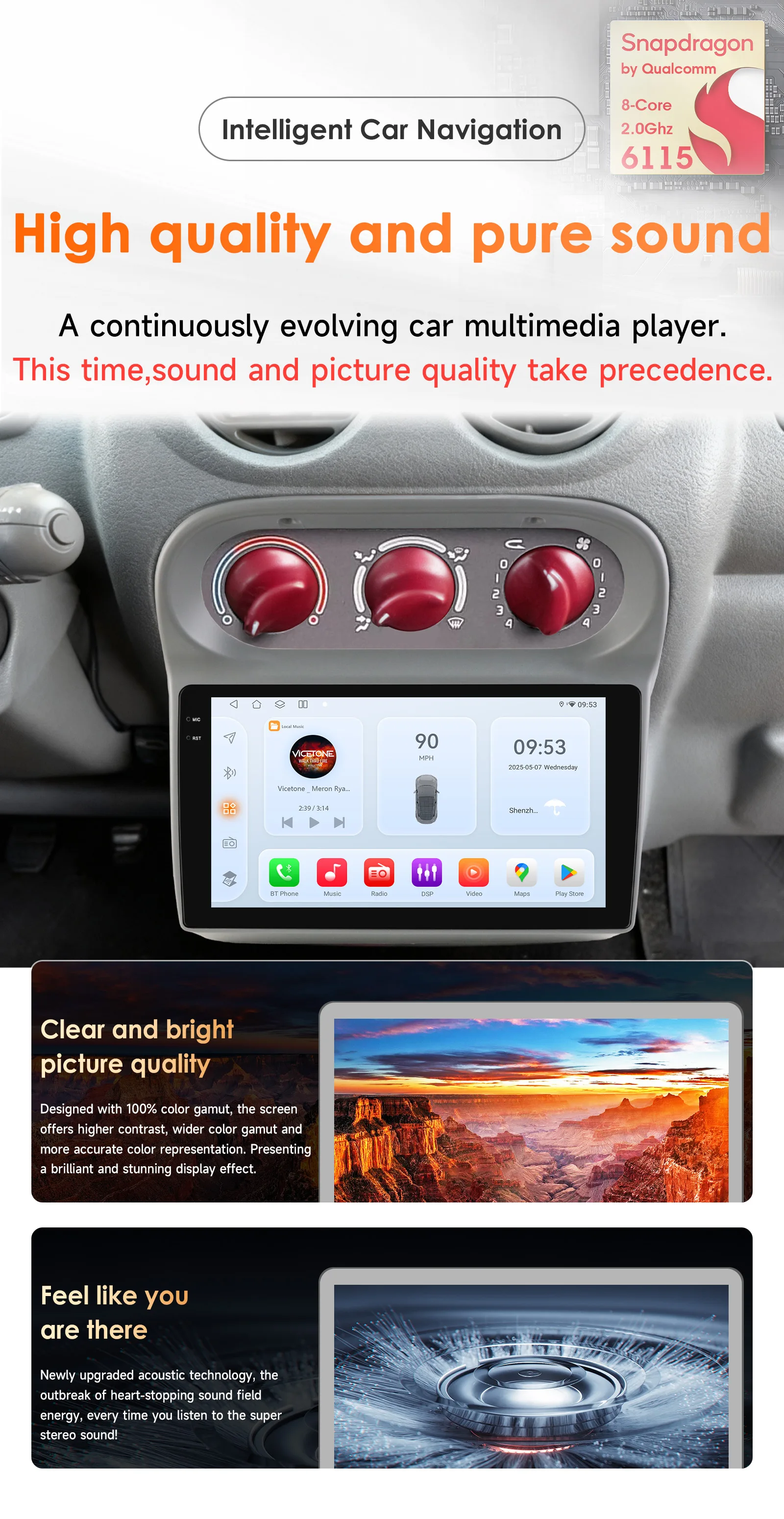 Hizpo 2 Din Android Autoradio Multimedia-Player für Renault Twingo 2005 - 2013 9-Zoll Audio-Bildschirm Kabelloses Carplay GPS Stereo – Detail 4