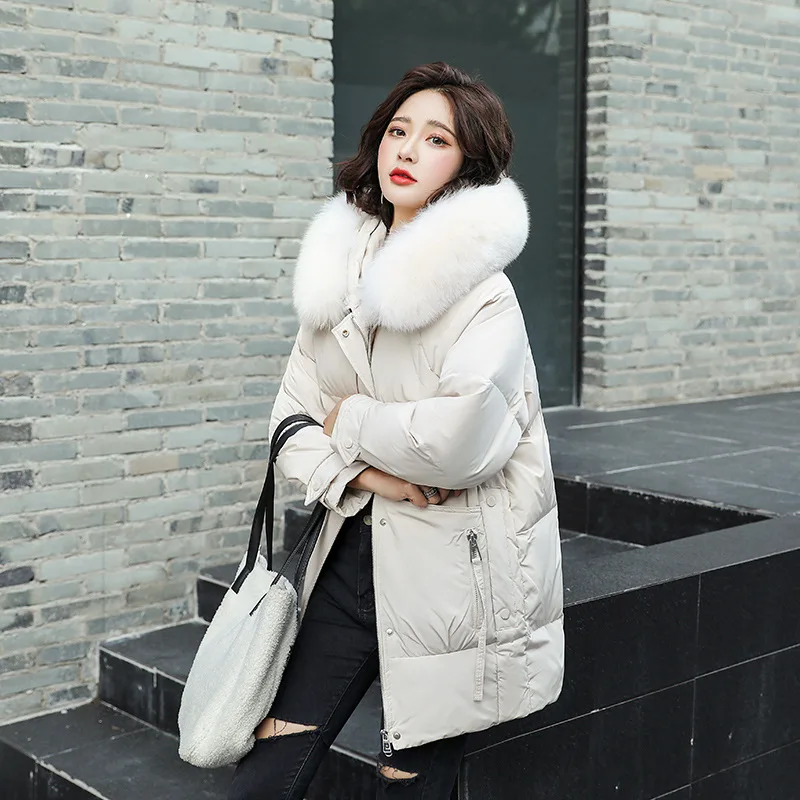 

LSXB 2022 WINTER WOMENS WHITE DUCK DOWN COATS WITH FUR SOILD