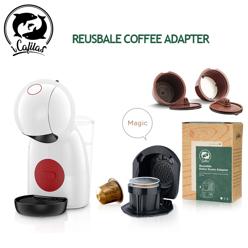 

icafilas Adapter for Nescafe Dolce Gusto Genio s plus Maker with Nespresso Capsule Holder for Piccolo xs reusable Coffee Capsule