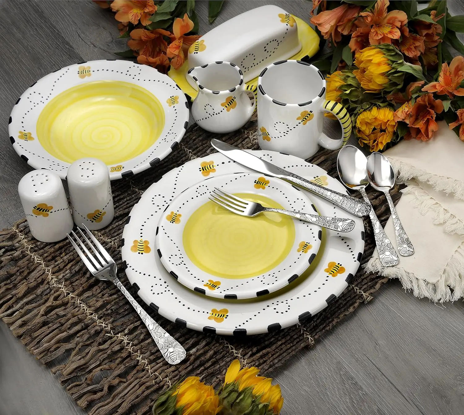 Honey Bee 45pc Flatware Service For 8 Serving Set Included Silverware MADE IN USA 18/10 8 Dinner Forks Salad Forks