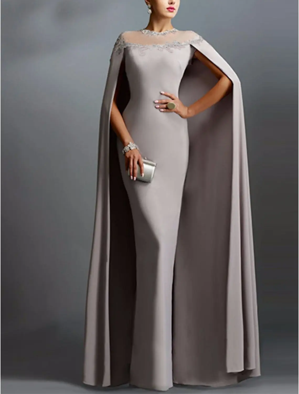 

Elegant Mother of the Bride Dress Wedding O-Neck Mermaid Trumpet Shawl Appliques Guest Prom Formal Occasion 2023
