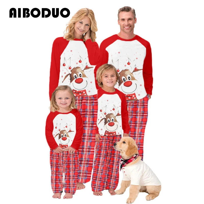 

Xmas Family Matching Pajamas Sets American Cute Deer Printed Adult Kid Baby Home Clothing Suit Pj's Dog Clothes Scarf Outfits