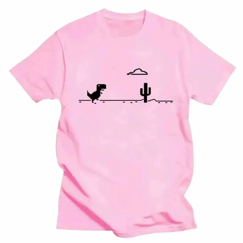 Mosaic Game Cactus Little Dinosaur Prints Men T-Shirts Creativity Street Funny Short Sleeve Casual All-math Mans Clothing 6