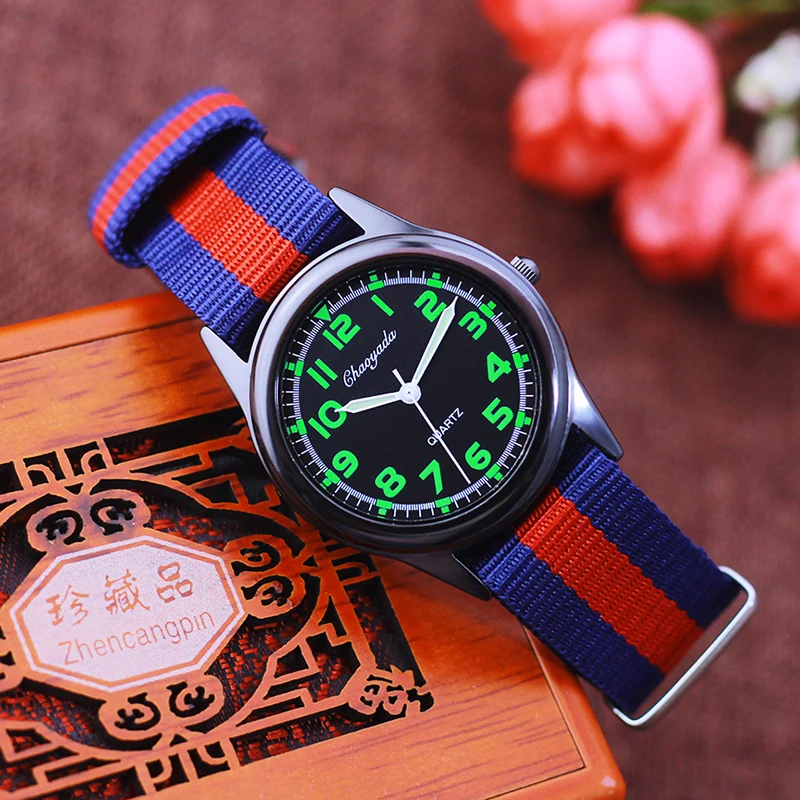 Chaoyada Woman Man Color Stripe Canvas Strap Wrist Watches Children Child Boys Girls Students Fluorescent Digital Test Watches 4