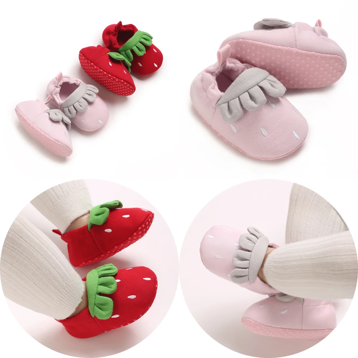 Cotton Strawberry Winter Baby Girl Booties Soft-Sole Non-Slip Warm Toddler First Walkers
