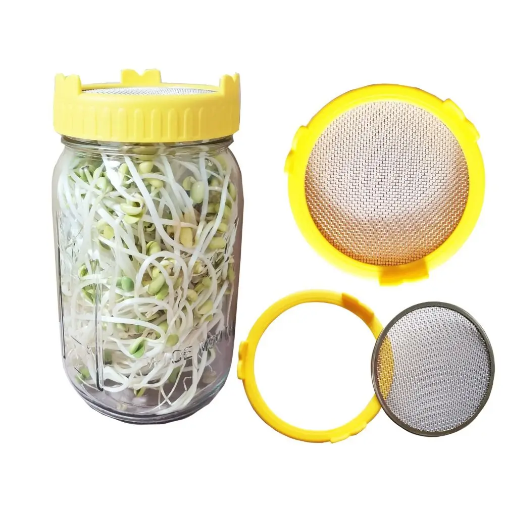 Sprouting Jars Kit Plastic Sprouting Lid Stainless Steel Screen Mesh Cover Cap for 86mm Wide Mouth Mason Jars