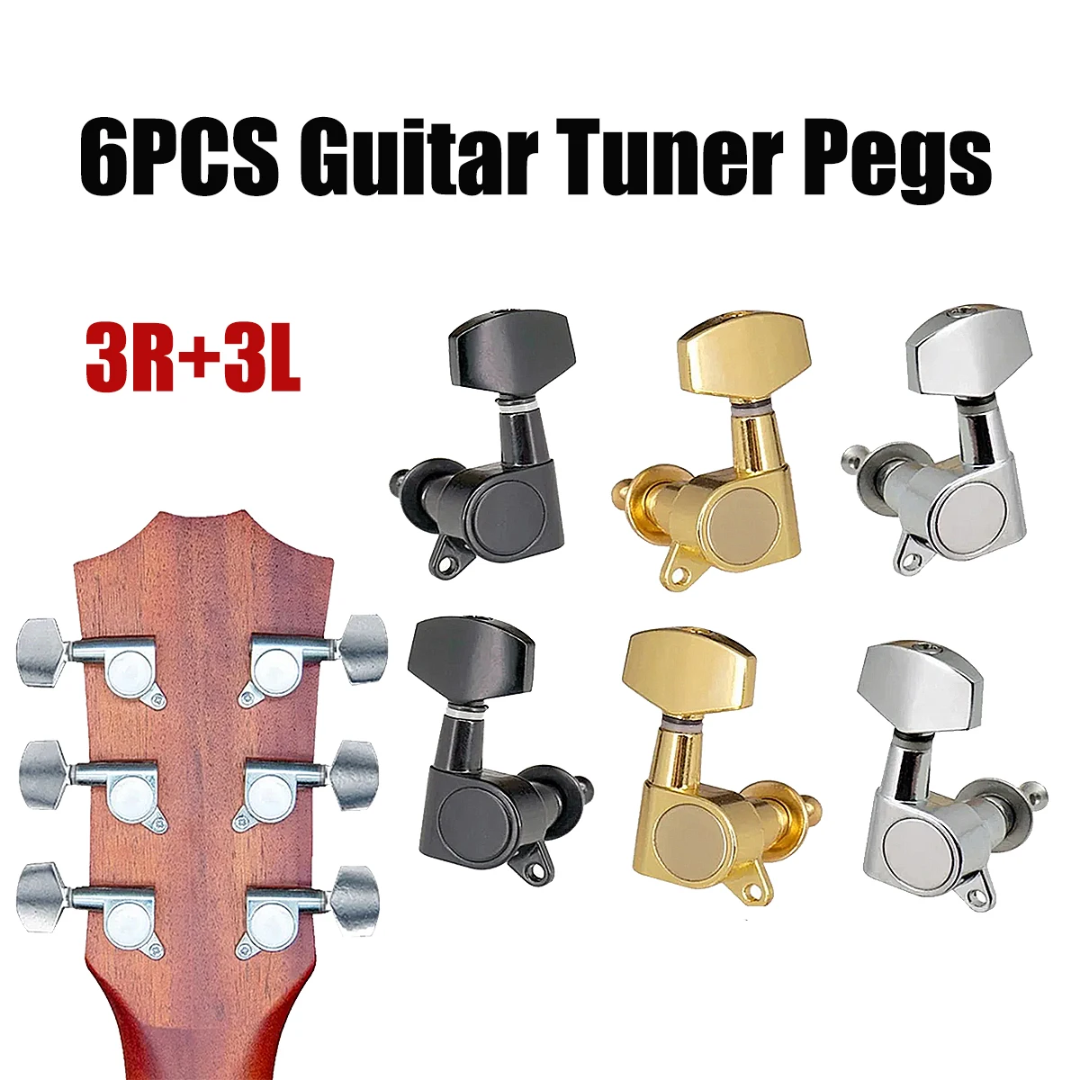 Guitar Tuning Pegs Guyker Guitar Locking Tuners (3L 3R Handed) - 1:18 Ratio Lock String Tuning Key Pegs Machine Heads With Hexagonal Handle Replacement For LP SG Style Electric, Folk Or