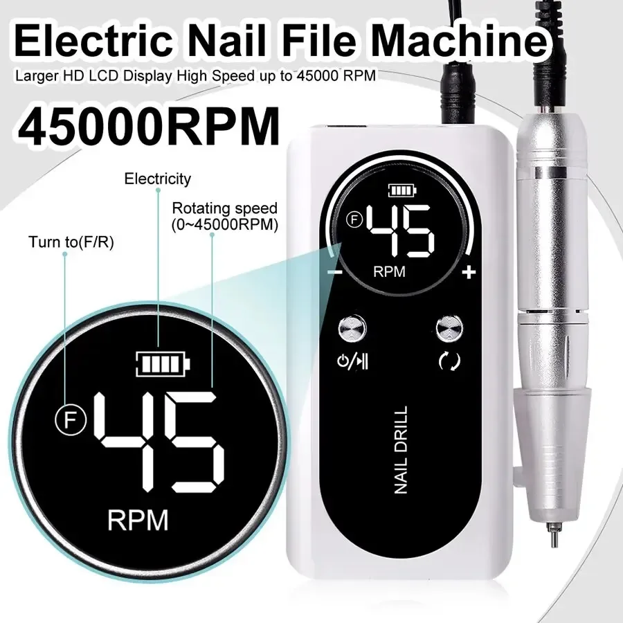NEW Professional 45000RPM Electric Portable Nail Drill Machine Rechargeable Low Noise Nail Sander File for Manicure Salon Tool 6