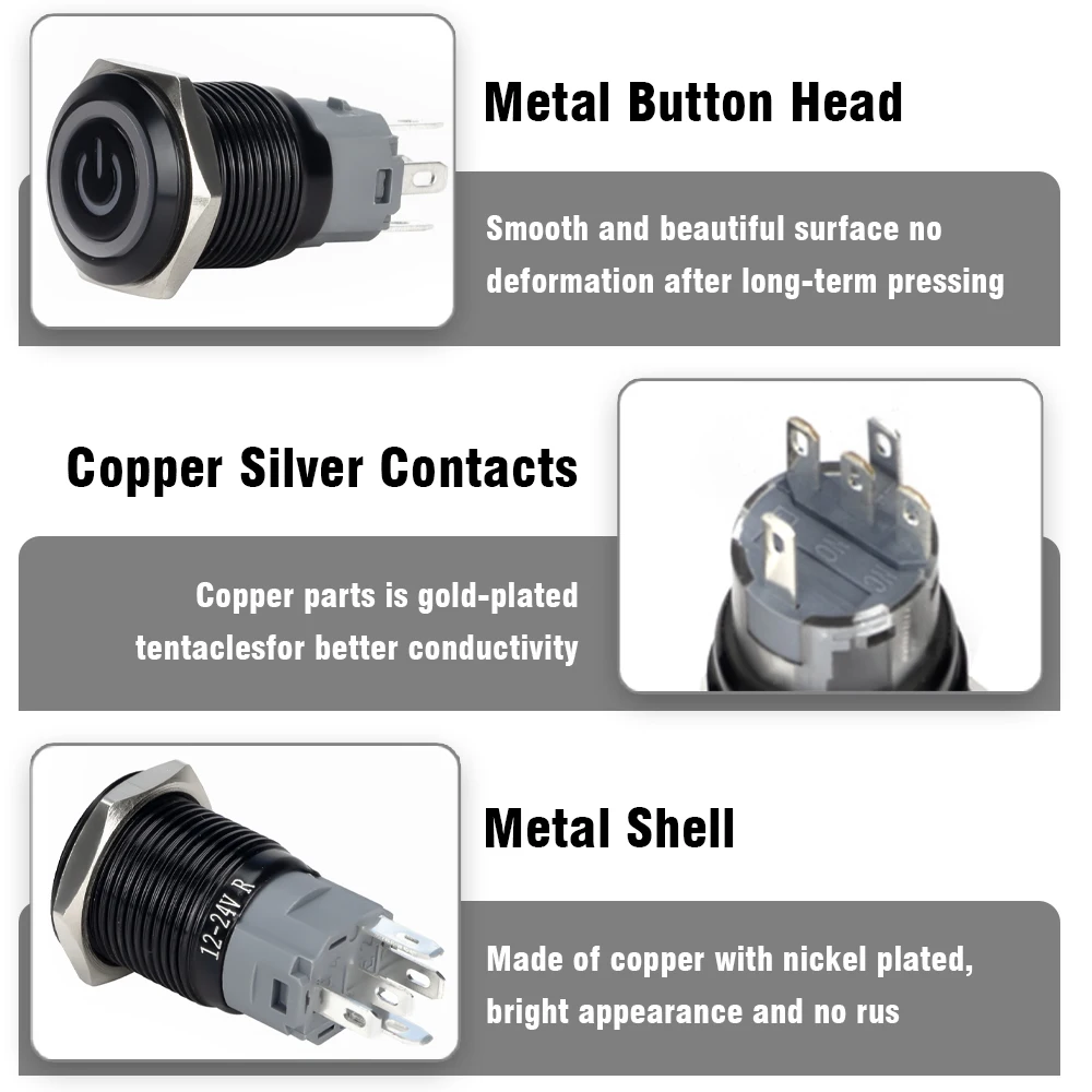 2017 Nuovo Design Mini 8mm Impermeabile Momentaneo Metallo Interruttore A Pulsante Fornori E - Foto 5